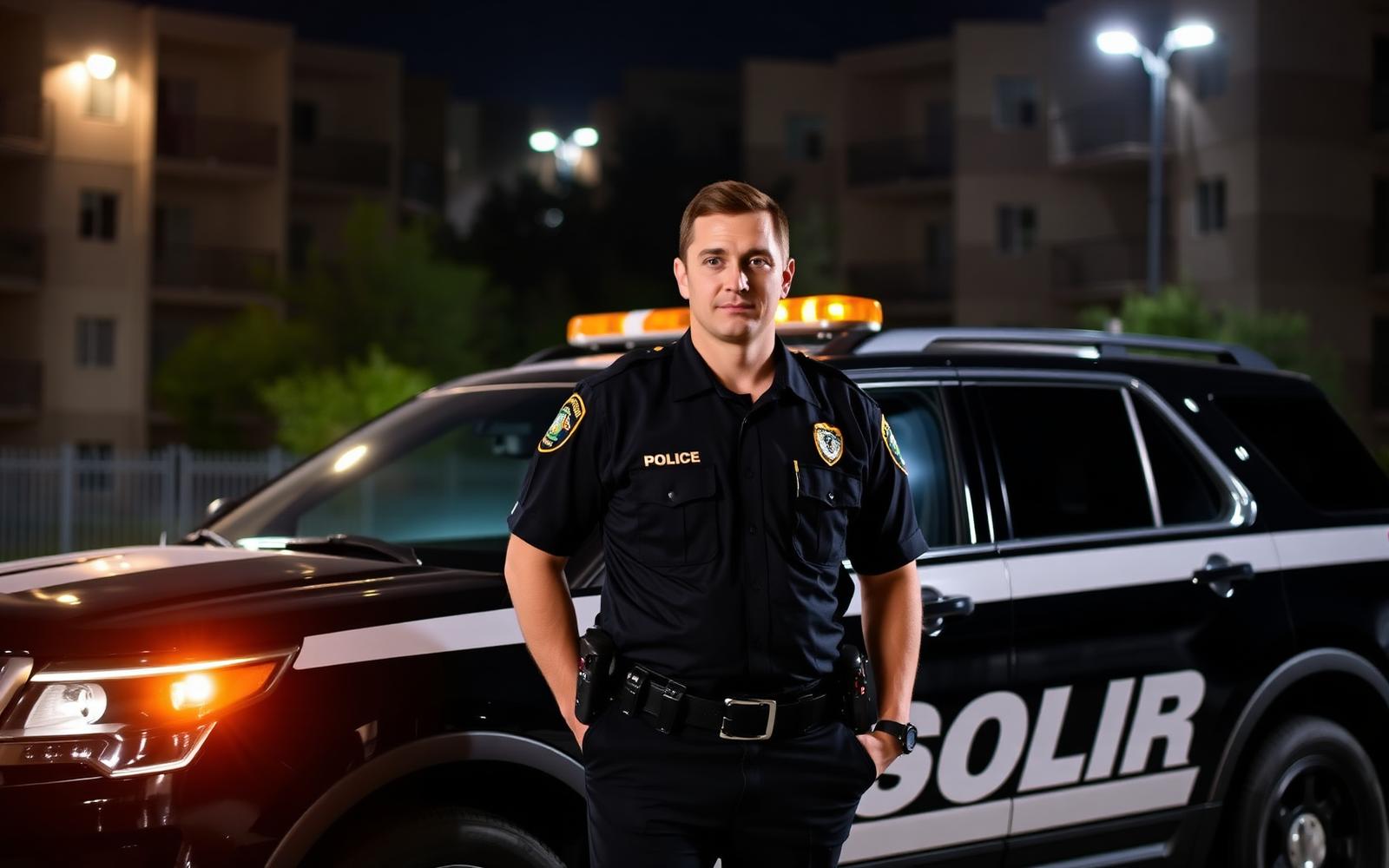 Uniformed security guard on night patrol in Sacramento CA